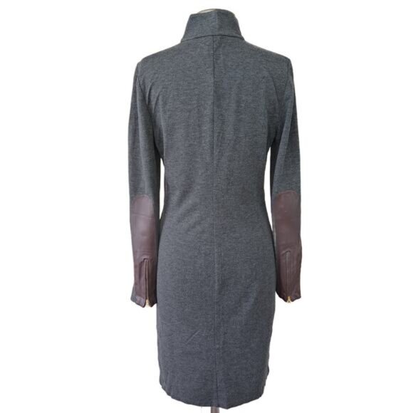 LAUREN Ralph Lauren Gray 1/4 Zip Mock Sheath Dress Size 10 Leather Long Sleeve - Picture 3 of 9